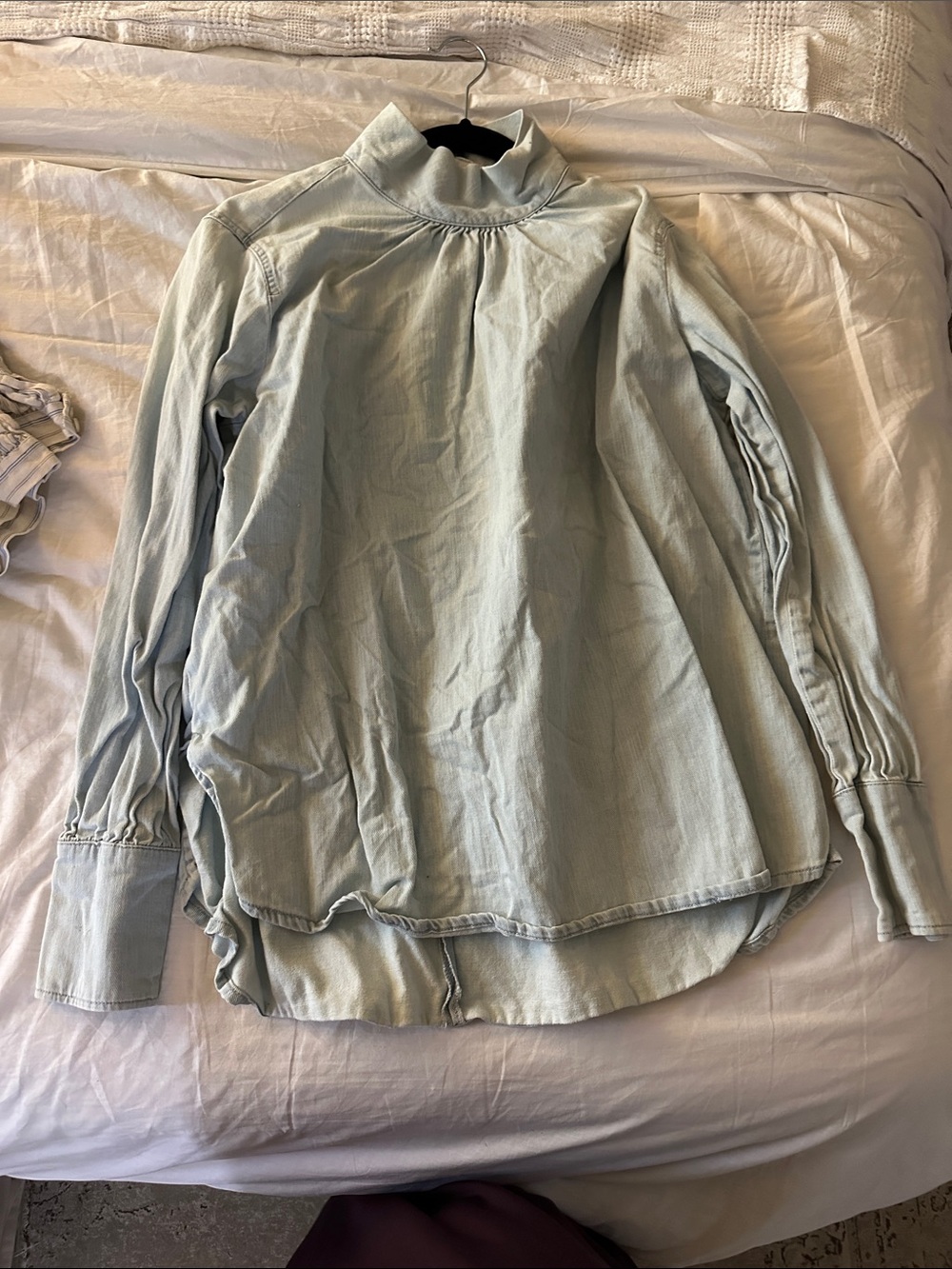 Mango Pale Blue Long-Sleeve Mock Neck Button Down Shirt